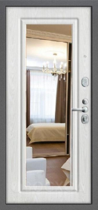 Белая входная термо дверь с зеркалом (сандал белый / ясень белый) №90 - фото №2